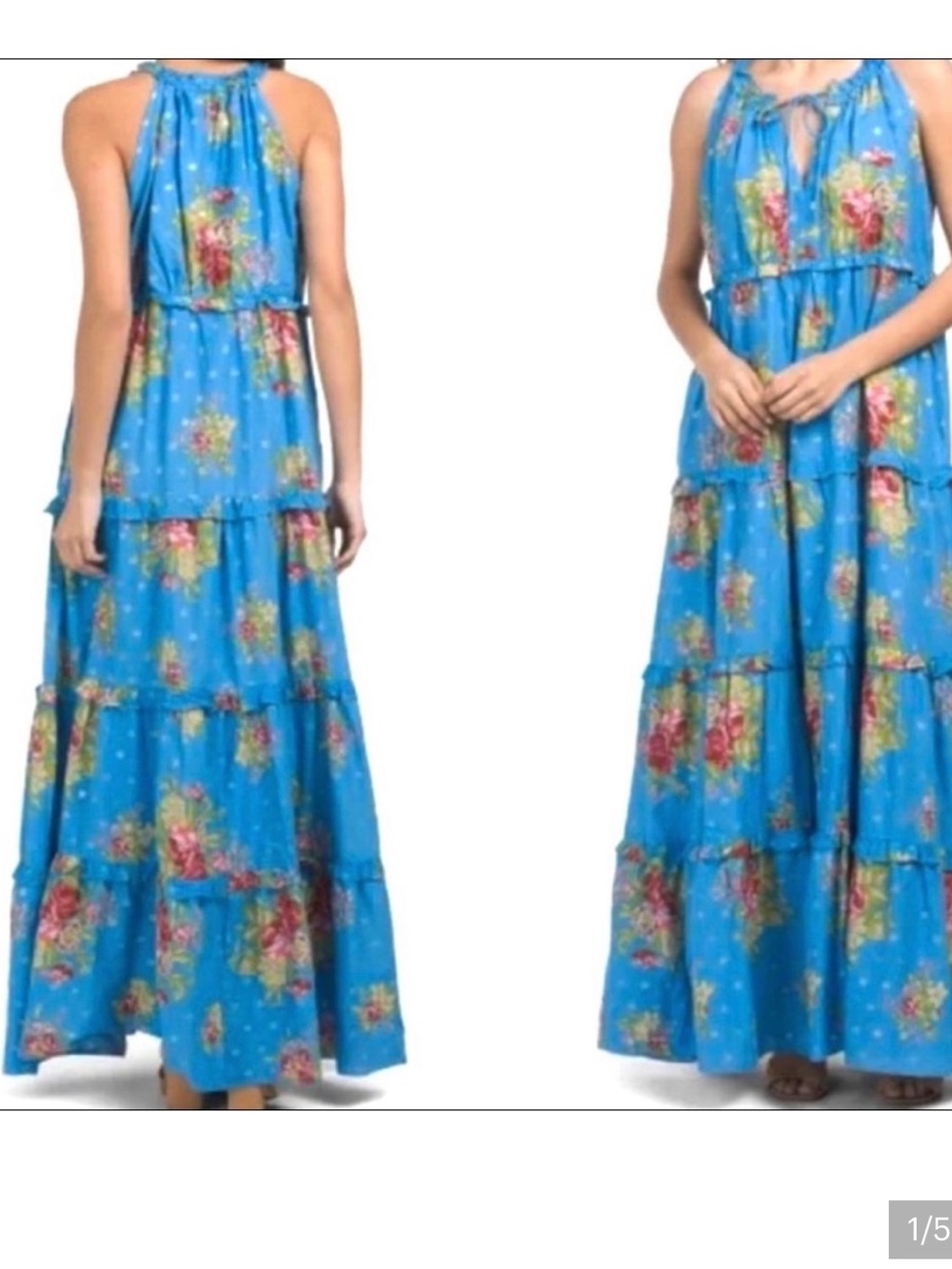 🌸 House of Harlow 1960 Floral Tiered Maxi Dress | Size L | Cobalt Blue